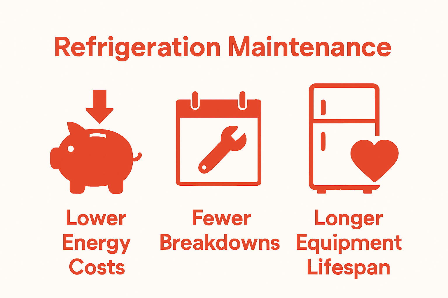 Infographic showing top 3 financial benefits of refrigeration maintenance