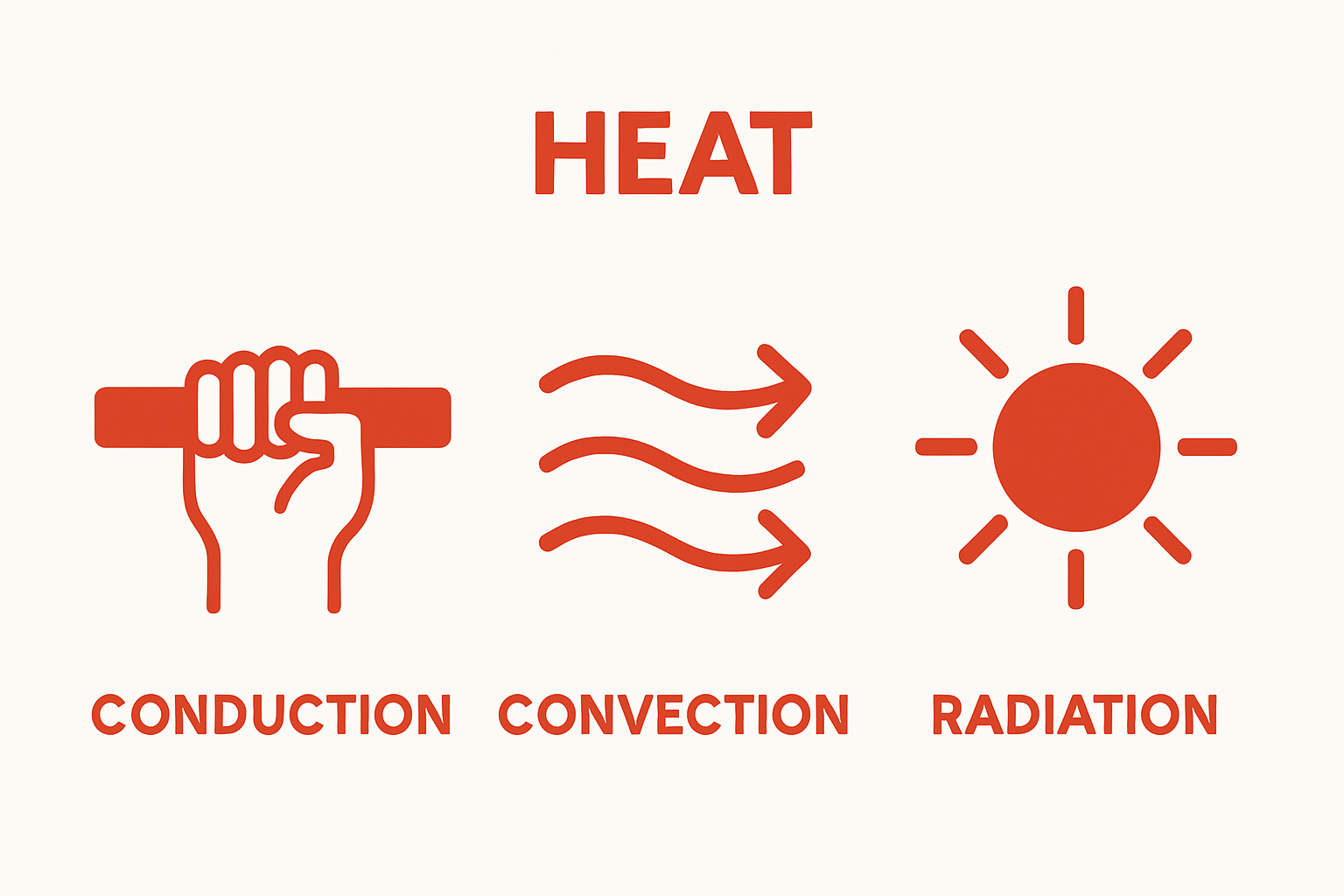 Infographic comparing conduction, convection, and radiation heat transfer in refrigeration