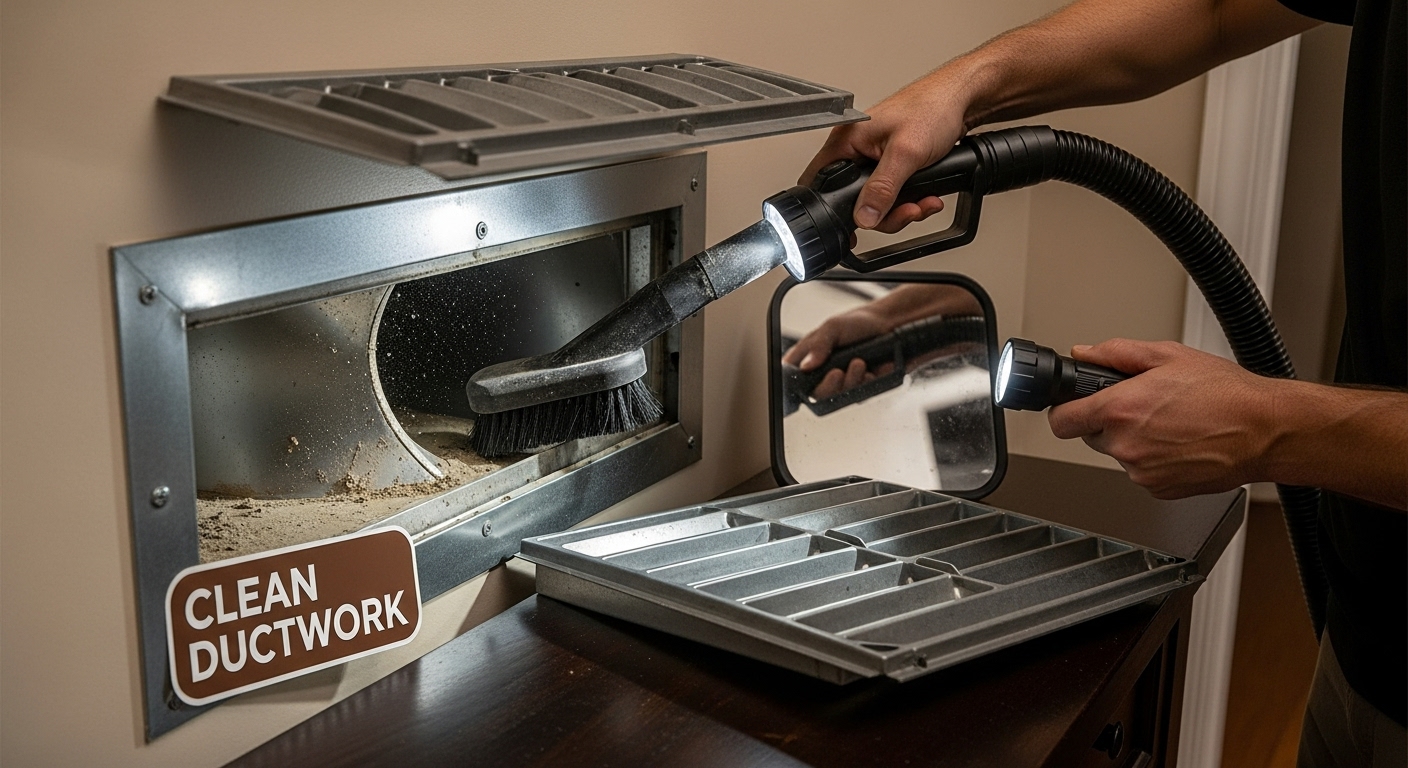 Clean HVAC ductwork vent
